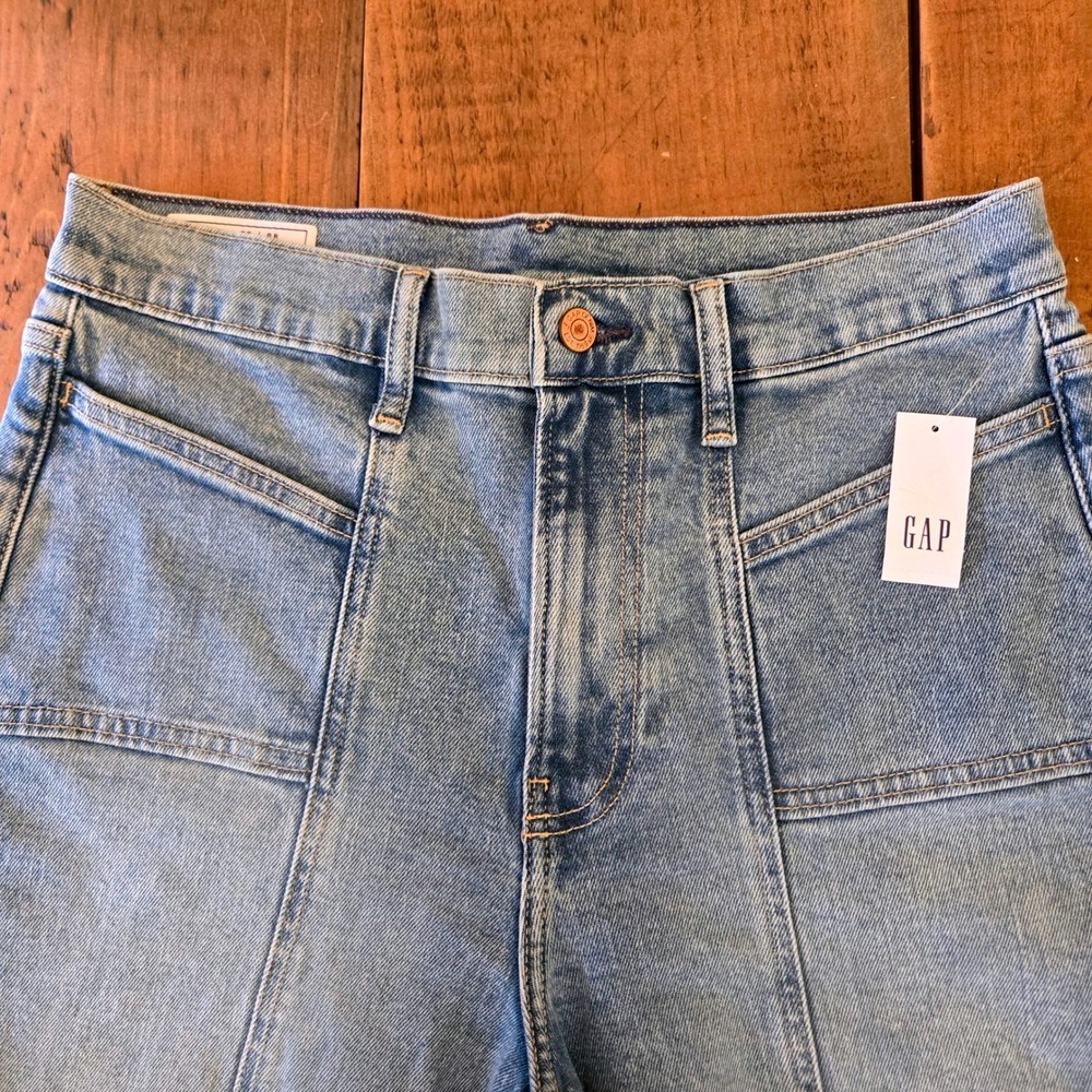 NWT GAP High Rise Stride Ankle Jeans 29 8R Light Wash Wide Leg Front Seam Denim